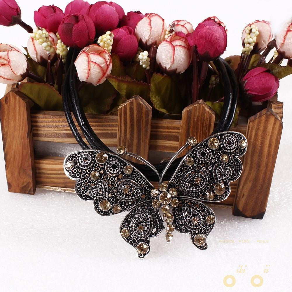 Leather Necklace Butterfly - WikiWii