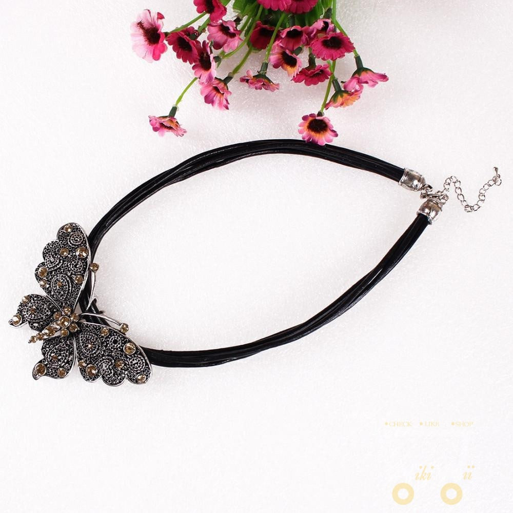 Leather Necklace Butterfly - WikiWii