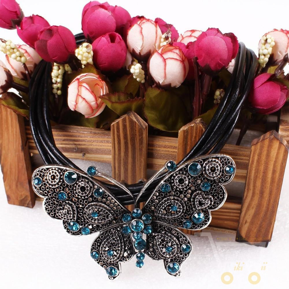 Leather Necklace Butterfly - WikiWii