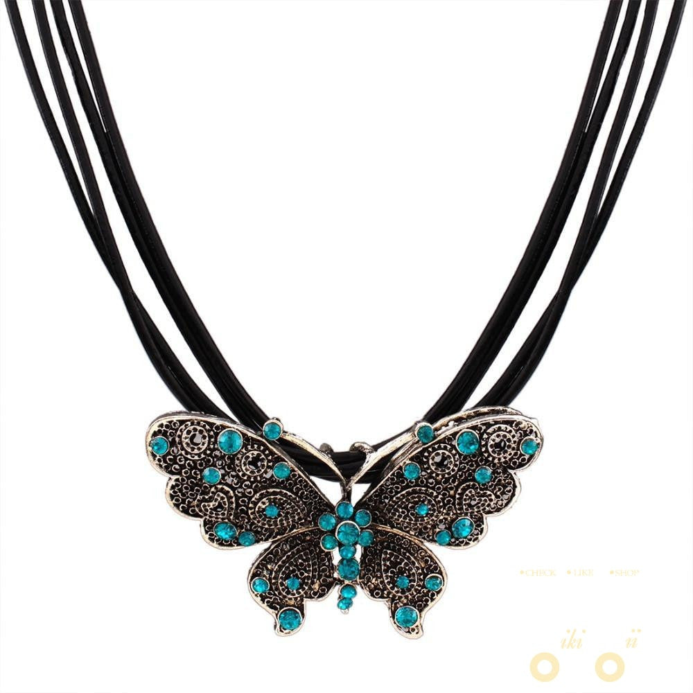 Leather Necklace Butterfly - WikiWii