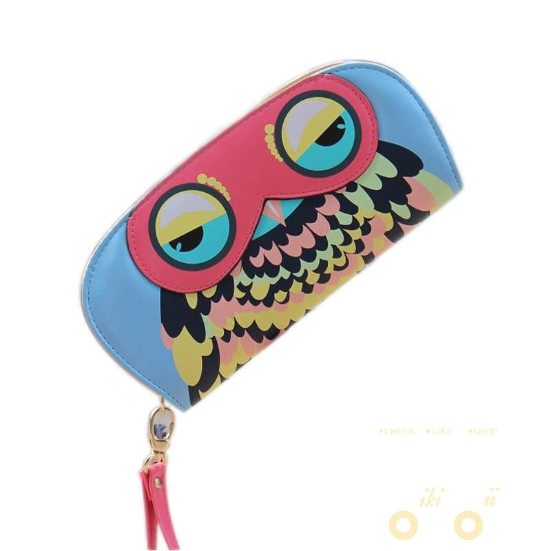 Leather Patchwork Long Wallets Cute Owl Prints - WikiWii