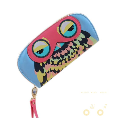 Leather Patchwork Long Wallets Cute Owl Prints - WikiWii