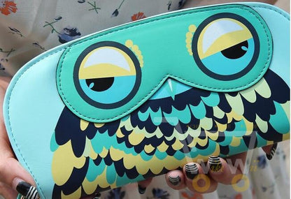 Leather Patchwork Long Wallets Cute Owl Prints - WikiWii