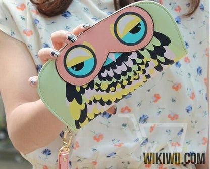 Leather Patchwork Long Wallets Cute Owl Prints - WikiWii