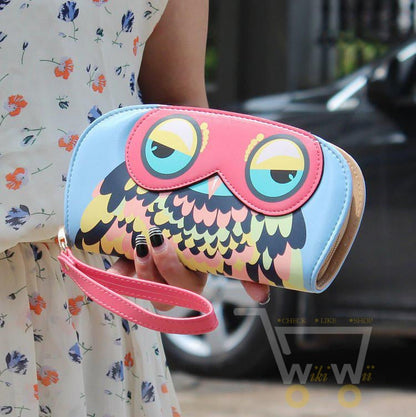 Leather Patchwork Long Wallets Cute Owl Prints - WikiWii