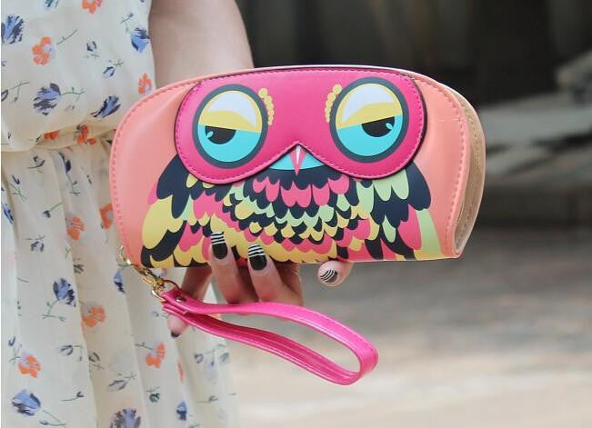 Leather Patchwork Long Wallets Cute Owl Prints - WikiWii