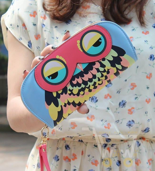 Leather Patchwork Long Wallets Cute Owl Prints - WikiWii