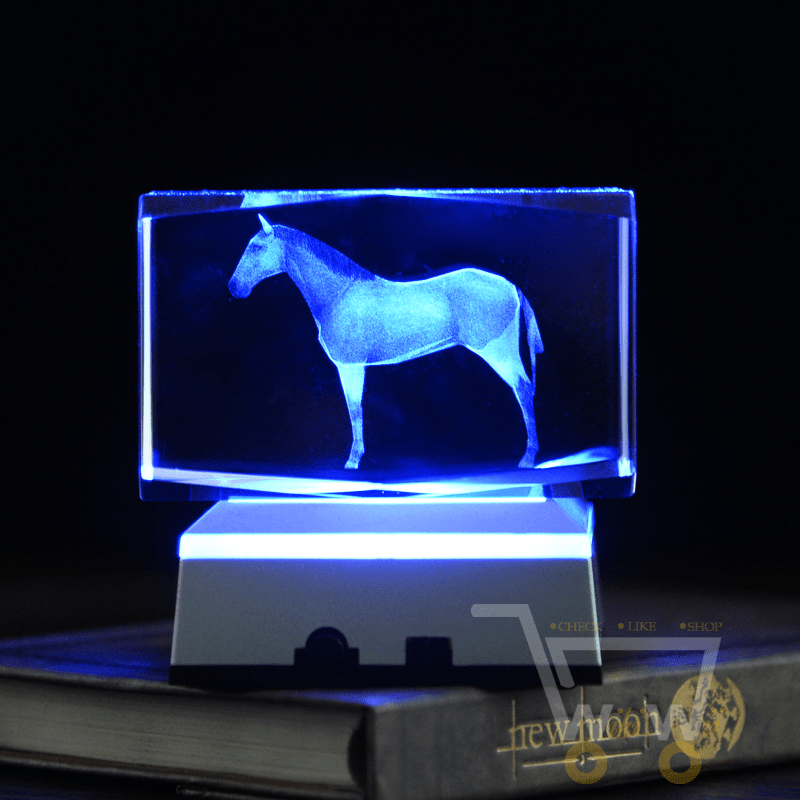 Led Horse Crystal with multi color light base - WikiWii