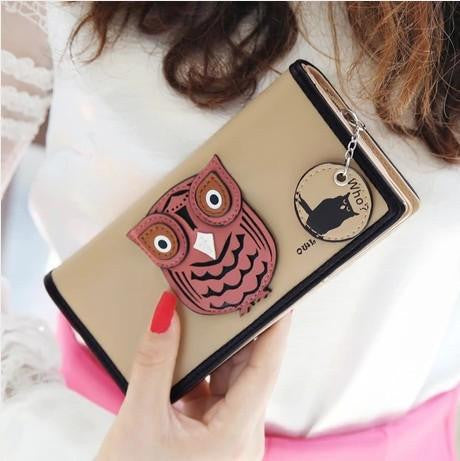 long lovely owl clutch phone card holder leather wallet - WikiWii