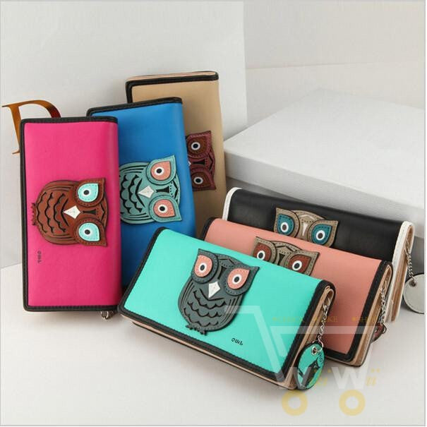 long lovely owl clutch phone card holder leather wallet - WikiWii