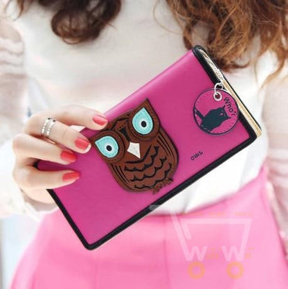 long lovely owl clutch phone card holder leather wallet - WikiWii