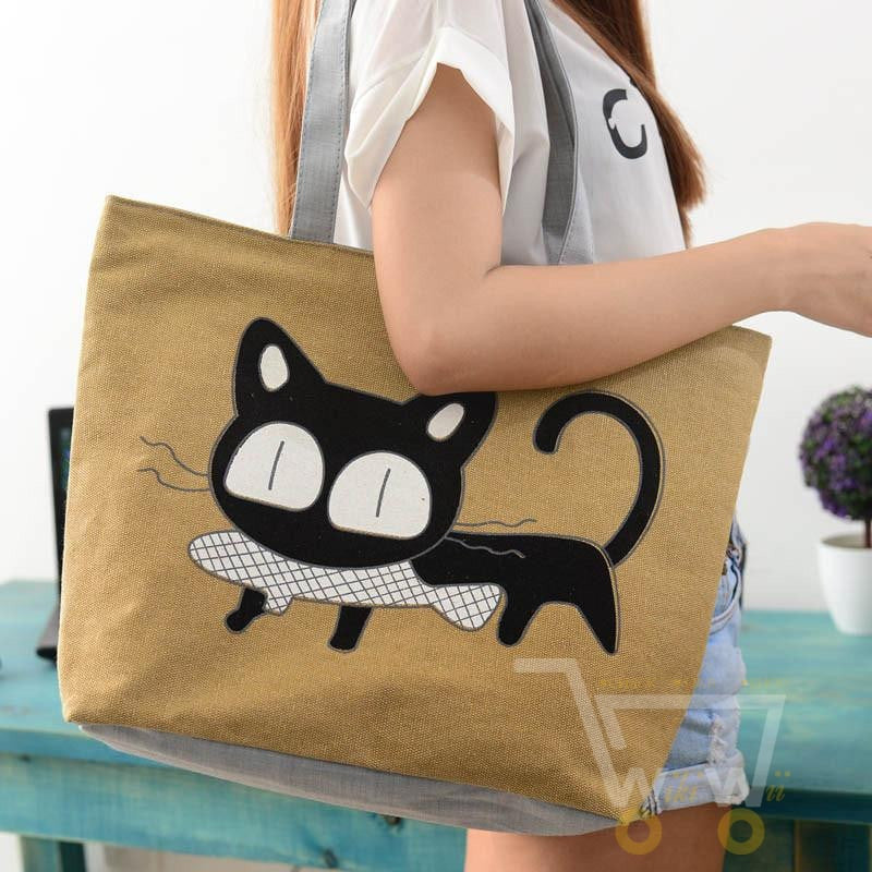 Lovely Cat Print Shopping Bag - WikiWii