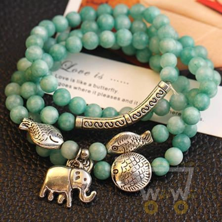 Lovely Fish Elephants bracelet Elegant Charm Beaded Natural Stone - WikiWii