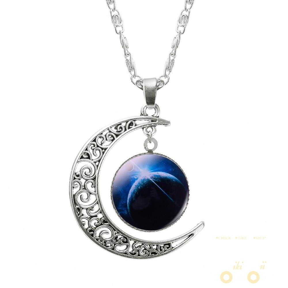 Lovely Galaxy Glass Moon Necklace - WikiWii