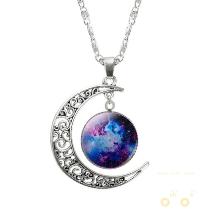 Lovely Galaxy Glass Moon Necklace - WikiWii