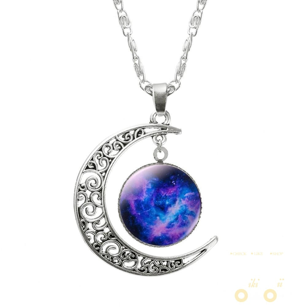 Lovely Galaxy Glass Moon Necklace - WikiWii