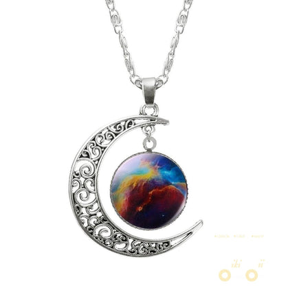 Lovely Galaxy Glass Moon Necklace - WikiWii