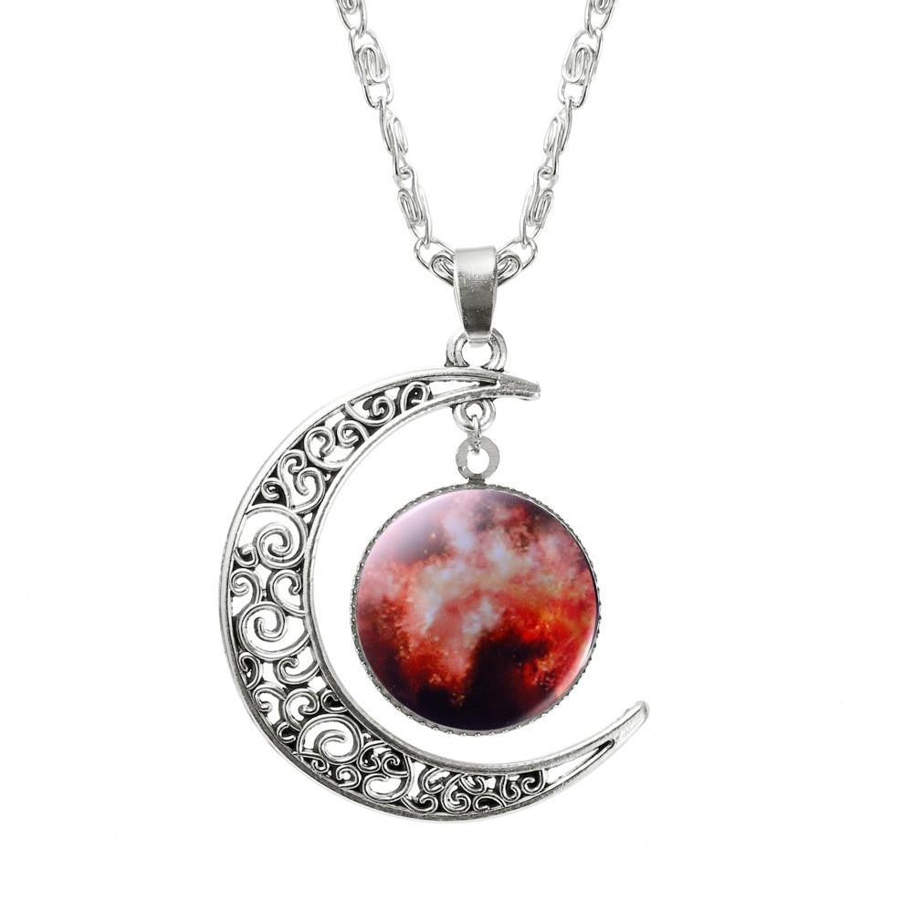 Lovely Galaxy Glass Moon Necklace - WikiWii