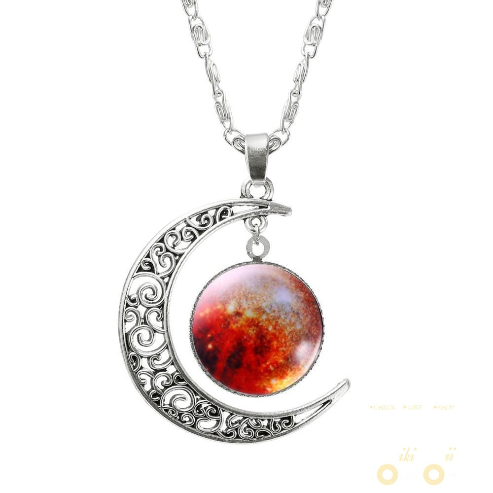 Lovely Galaxy Glass Moon Necklace - WikiWii