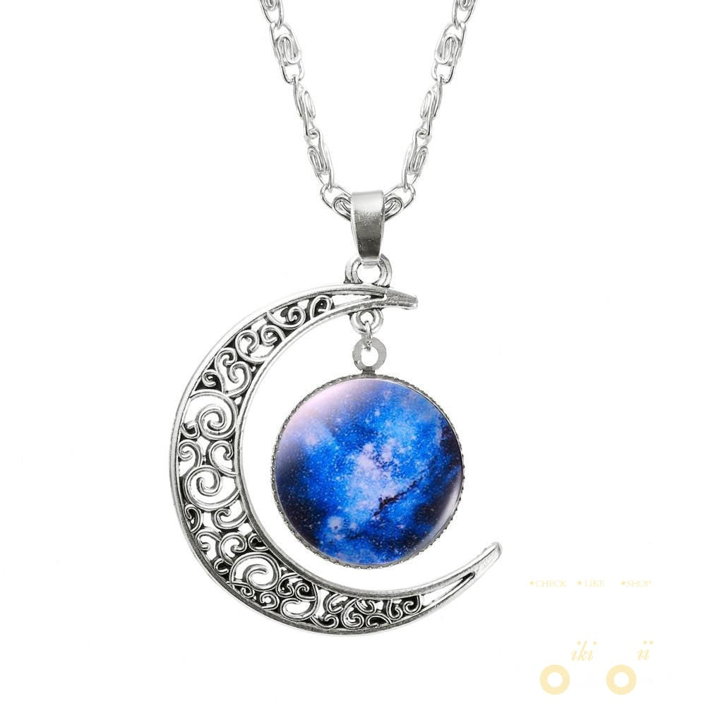 Lovely Galaxy Glass Moon Necklace - WikiWii