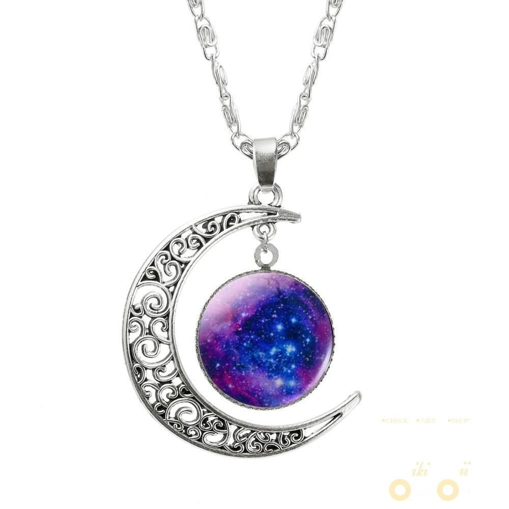 Lovely Galaxy Glass Moon Necklace - WikiWii