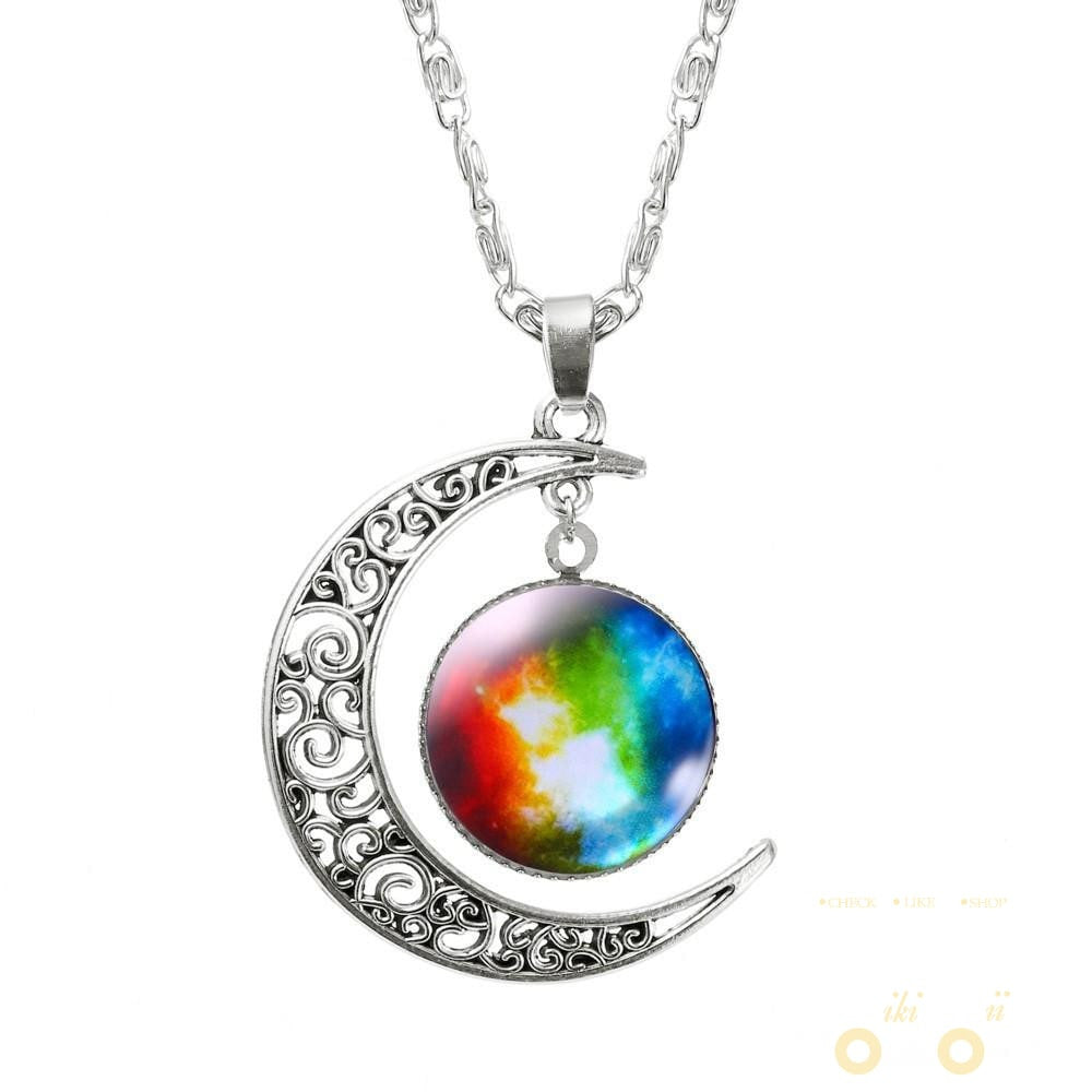 Lovely Galaxy Glass Moon Necklace - WikiWii