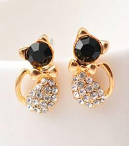 Lovely Rinestone Cat Earrings - WikiWii