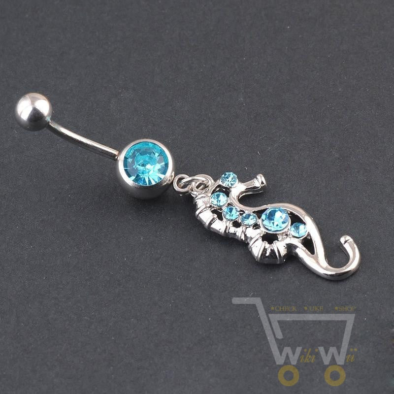 Medical Steel Crystal Rhinestone Sea Horse Charm Belly Button - WikiWii