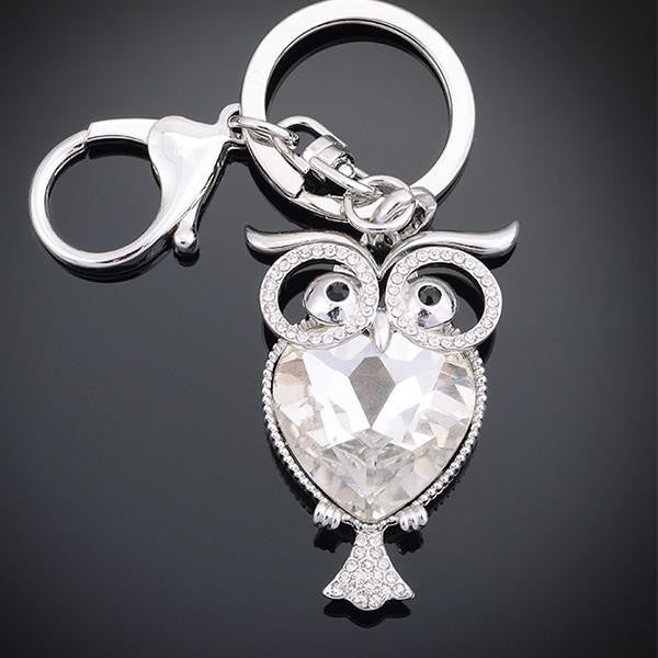 Metal Keys Accessories Lovely owl Keychain Luxury Crystal Rhodium Plated - WikiWii