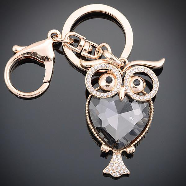 Metal Keys Accessories Lovely owl Keychain Luxury Crystal Rhodium Plated - WikiWii