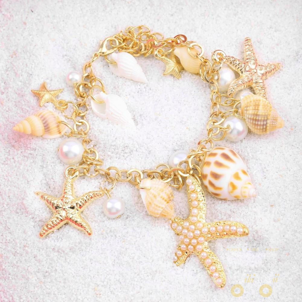 Multi Starfish Conch Shell Pearl Bracelet - WikiWii