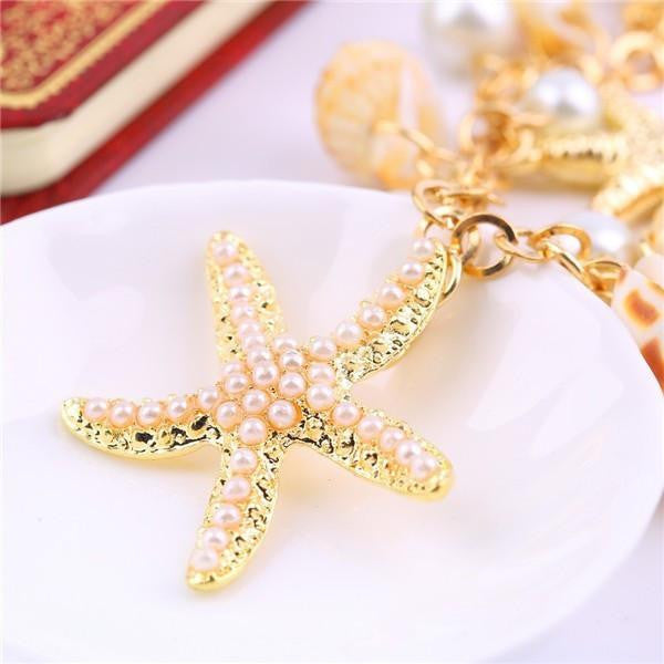 Multi Starfish Conch Shell Pearl Bracelet - WikiWii