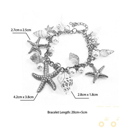 Multi Starfish Conch Shell Pearl Bracelet - WikiWii