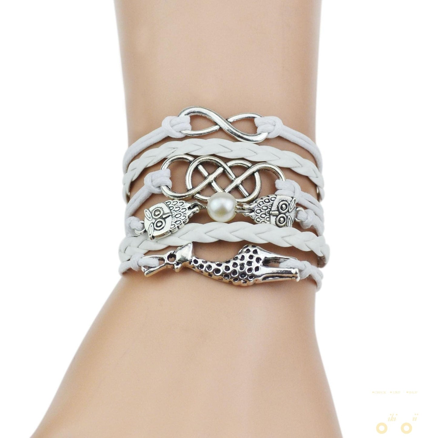 Multi-Strands Infinity Silver Color Owl & Giraffe Charm Leather - WikiWii