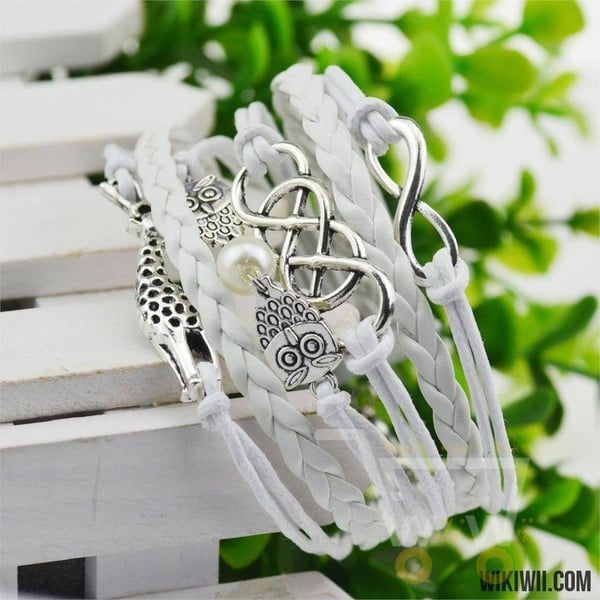 Multi-Strands Infinity Silver Color Owl & Giraffe Charm Leather - WikiWii