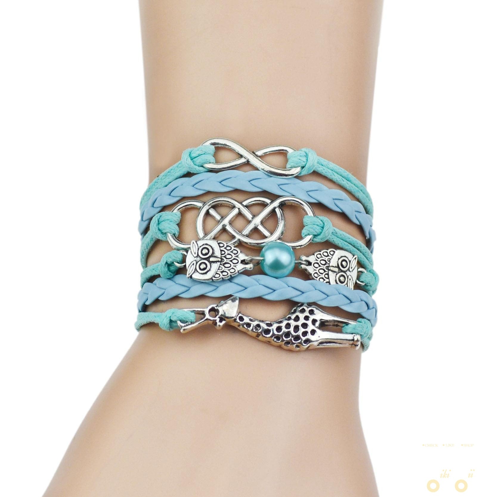 Multi-Strands Infinity Silver Color Owl & Giraffe Charm Leather - WikiWii