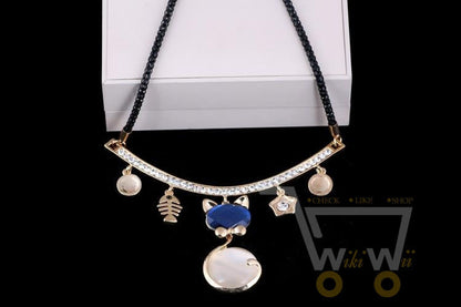 New Gold Crystal Animal Cat Necklace - WikiWii