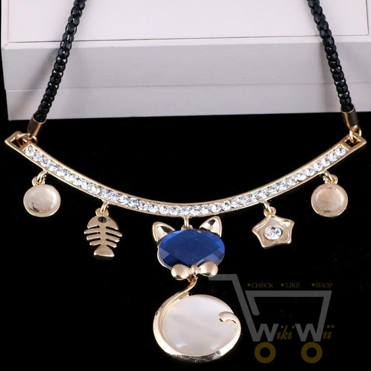 New Gold Crystal Animal Cat Necklace - WikiWii