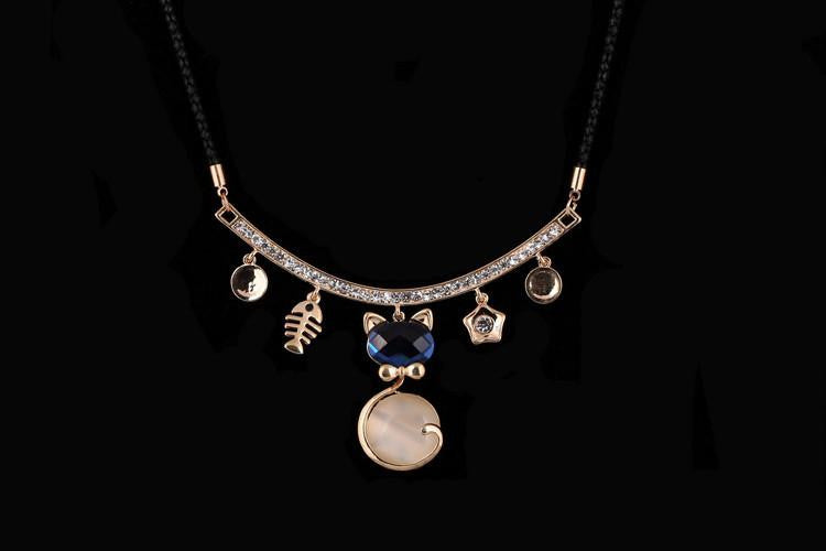 New Gold Crystal Animal Cat Necklace - WikiWii