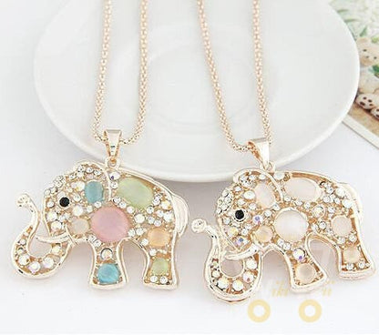 Opal Rhinestone Elephant Statement necklaces - WikiWii