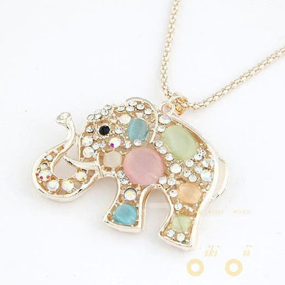 Opal Rhinestone Elephant Statement necklaces - WikiWii