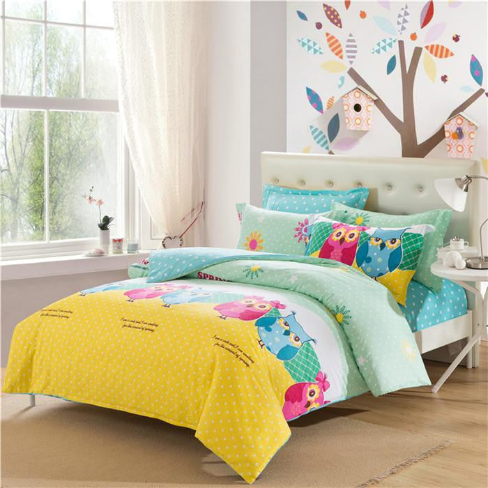 Owl Bedding Cover Sets Pillow Case Reactive Print Comforter Cover Sheet Set Queen size 200X230 cm - WikiWii