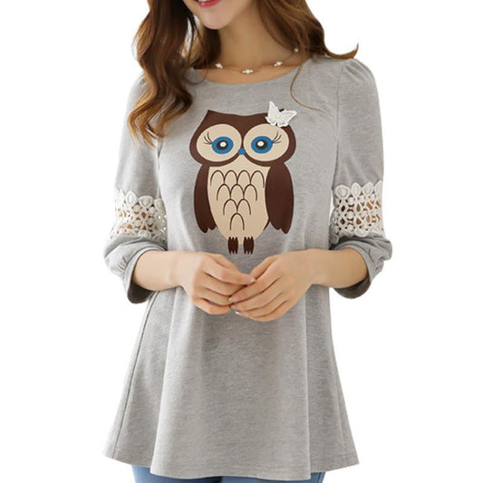 Owl Blouse Three Quarter Sleeve - WikiWii