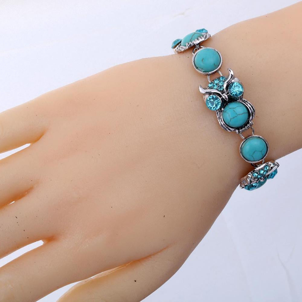 Owl Design Women Turquoise Crystal Bracelet - WikiWii