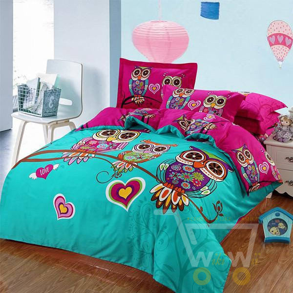 Owl girls bedding set 4/3 pieces 100% cotton - WikiWii