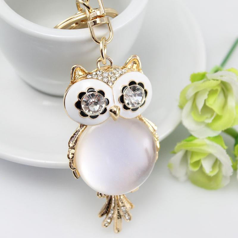 Owl key chain with rhinestones 18 kg gold plated - WikiWii