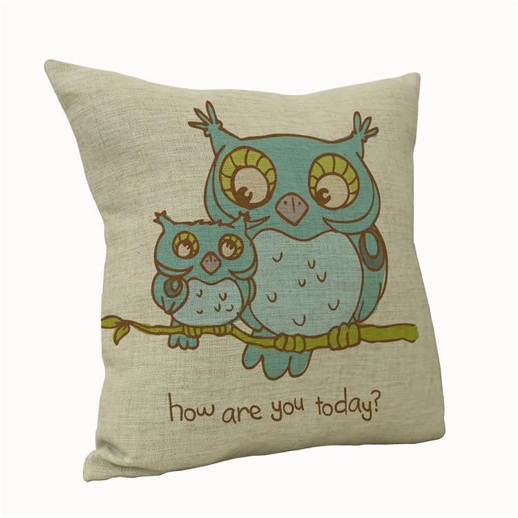 Owl Linen Cotton Cushion Cover For Sofa/Bed Home Decor Pillow Case - WikiWii