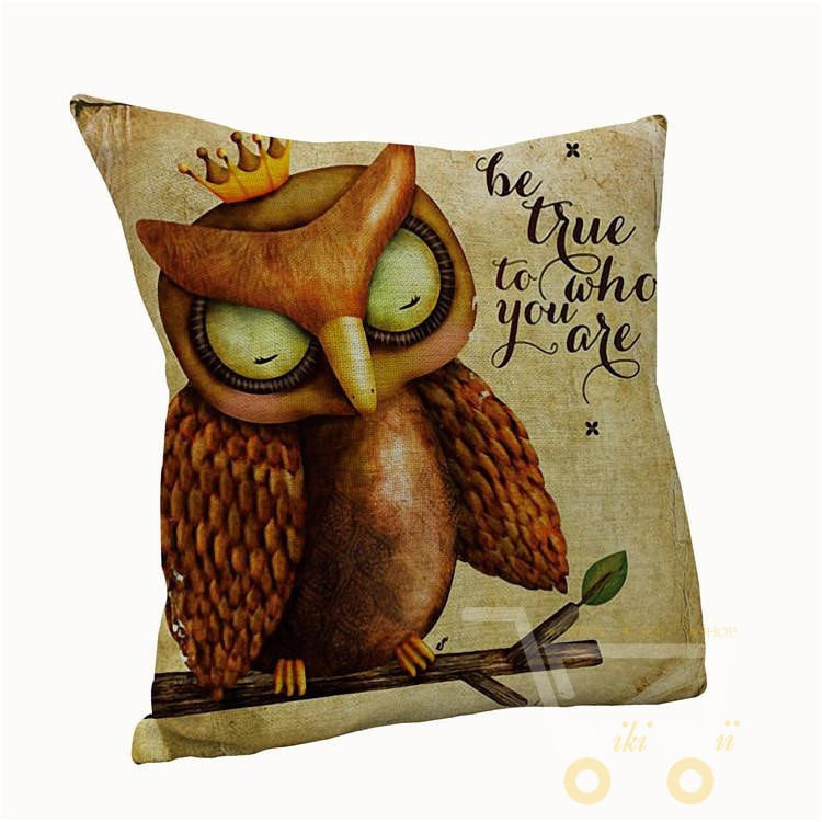 Owl Linen Cotton Cushion Cover For Sofa/Bed Home Decor Pillow Case - WikiWii