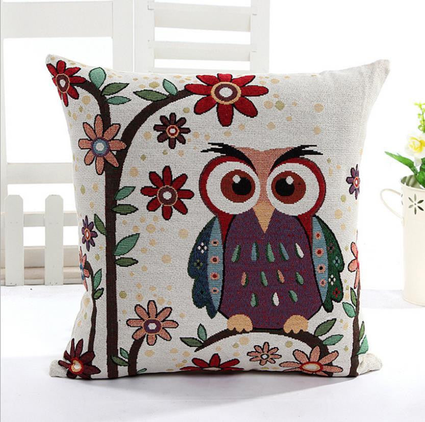 Owl Linen Cotton Throw Pillow Case Home Sofa Bed Car Decor - WikiWii