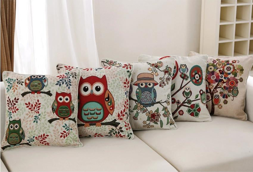 Owl Linen Cotton Throw Pillow Case Home Sofa Bed Car Decor - WikiWii